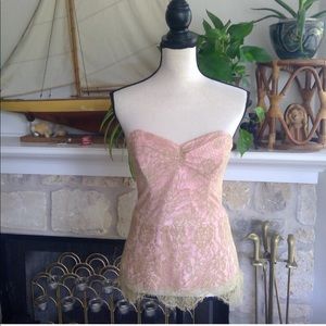 🍾 Shoshanna pink and gold lace corset